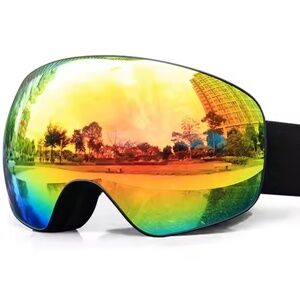 Ski/Snowboard Goggles, OTG  Anti-Fog,100% UV Protect Snow Goggles, NWT - Red Rev